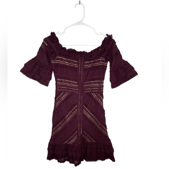 Cinq a Sept Naya Off-The-Shoulder Bell-Sleeve Mini Dress in Mulberry Size 4 - Picture 5 of 10